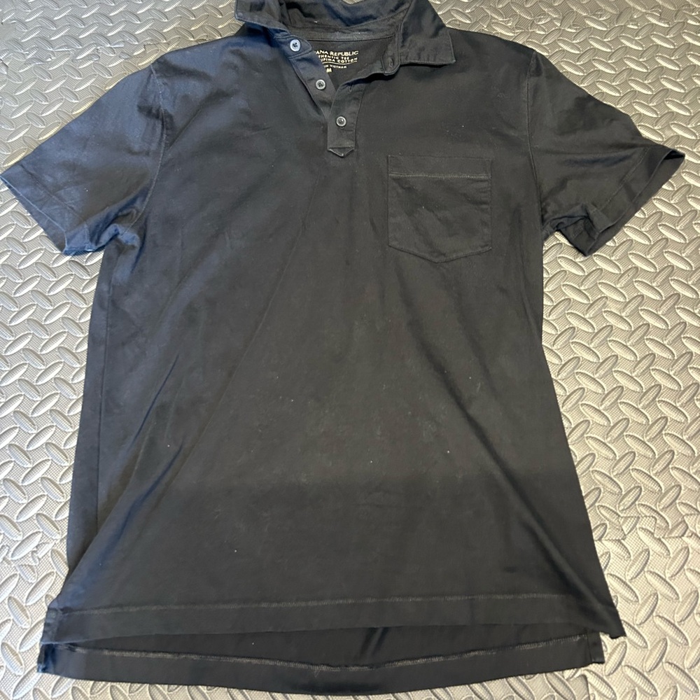 Banana Republic Black Short-Sleeve Polo with Chest Pocket